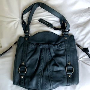 Denim blue leather bag with dust bag